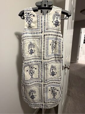H&M Cream Dress with Navy Blue Print-NWT IN STORES NOW